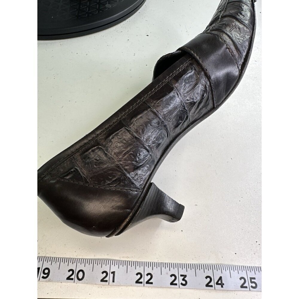 Donald J Pliner Croc Embossed Kitten Heels Brown Sz 6.5 M - Picture 5 of 8